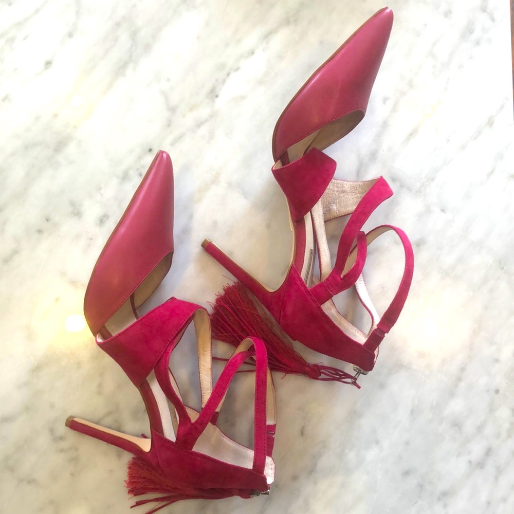 Louise et Cie pink leather suede pumps with tassel